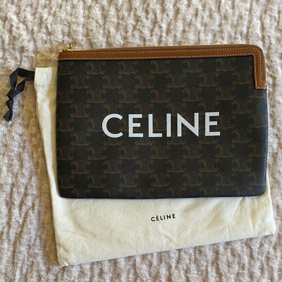Celine Handbags - Celine Clutch in Triomphe Canvas and Calfskin with with logo